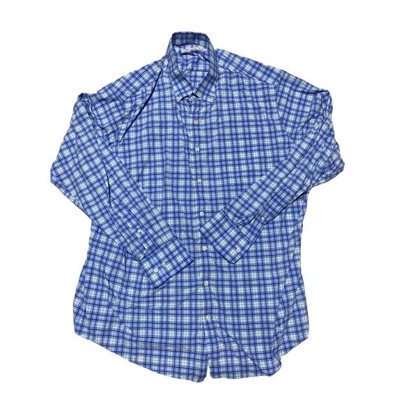 Peter Millar Shirt Mens Extra Large Blue Featherweight Plaid Nylon Stretch XL - Picture 1 of 7